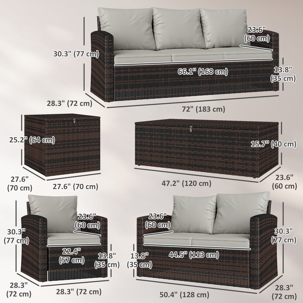 6-Piece Rattan Patio Set - 7-Seater Sectional-Patio Conversation Sets-DECOROLALA