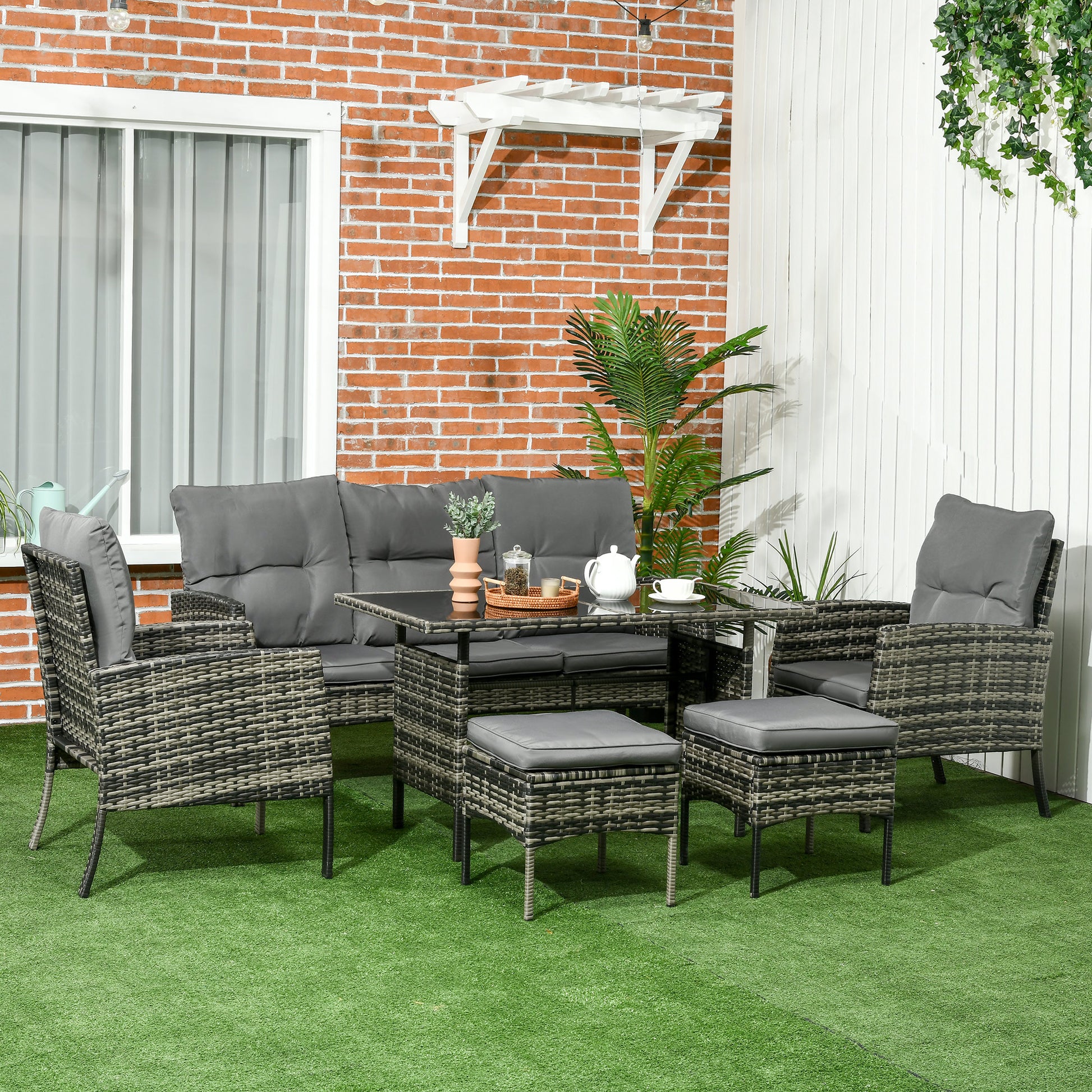 6-Piece Wicker Patio Furniture Set - Grey Conversation-DECOROLALA