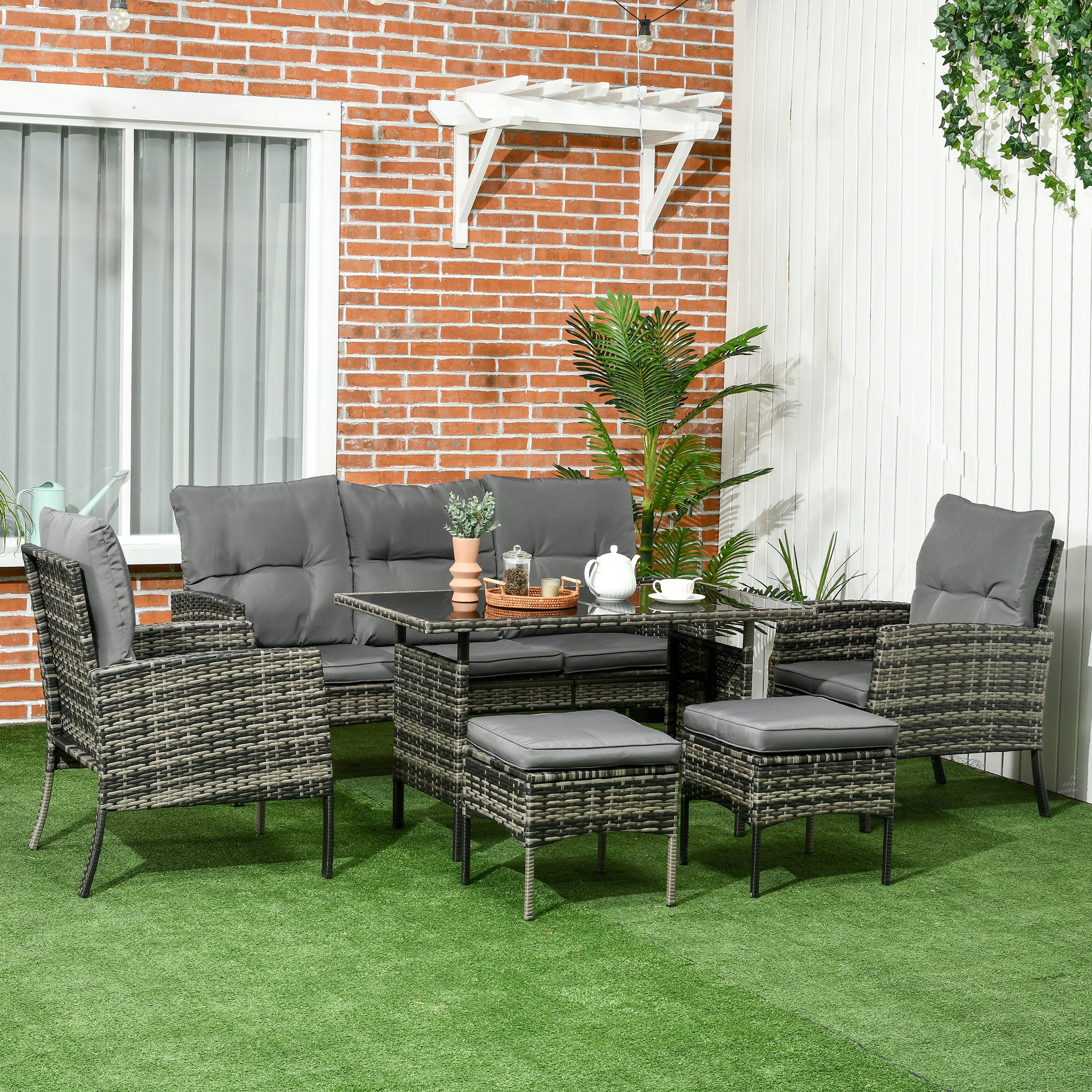 6-Piece Wicker Patio Furniture Set - Grey Conversation-DECOROLALA