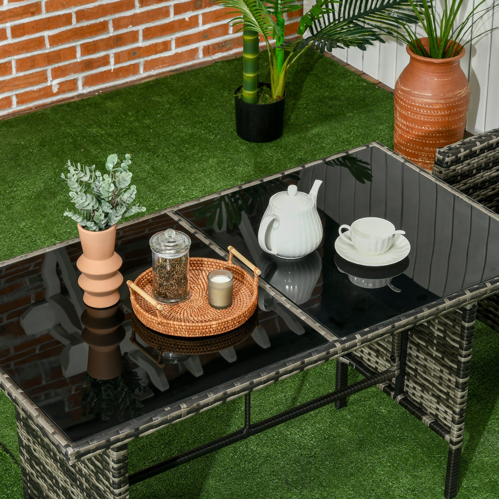 6-Piece Wicker Patio Furniture Set - Grey Conversation-DECOROLALA
