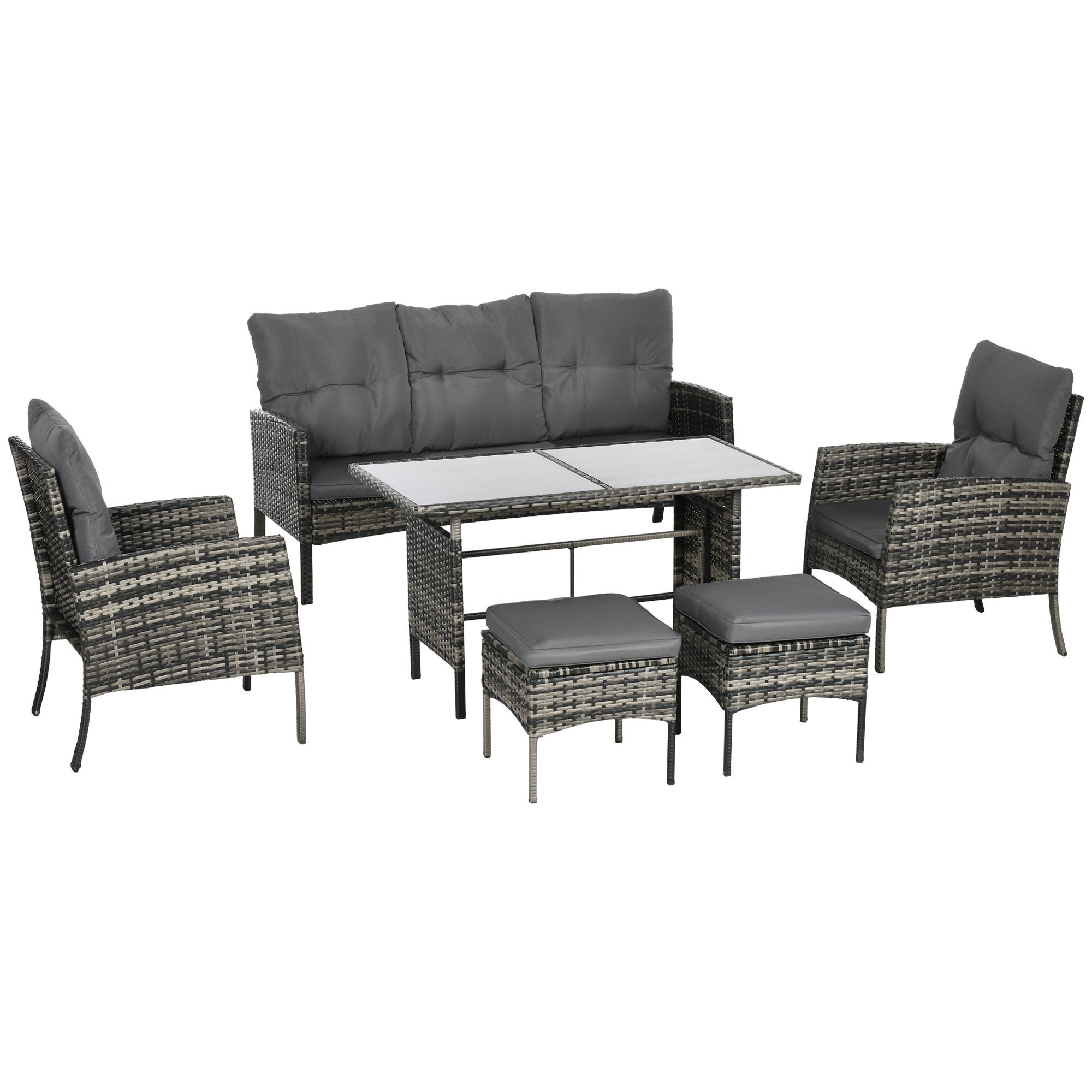 6-Piece Wicker Patio Furniture Set - Grey Conversation-DECOROLALA