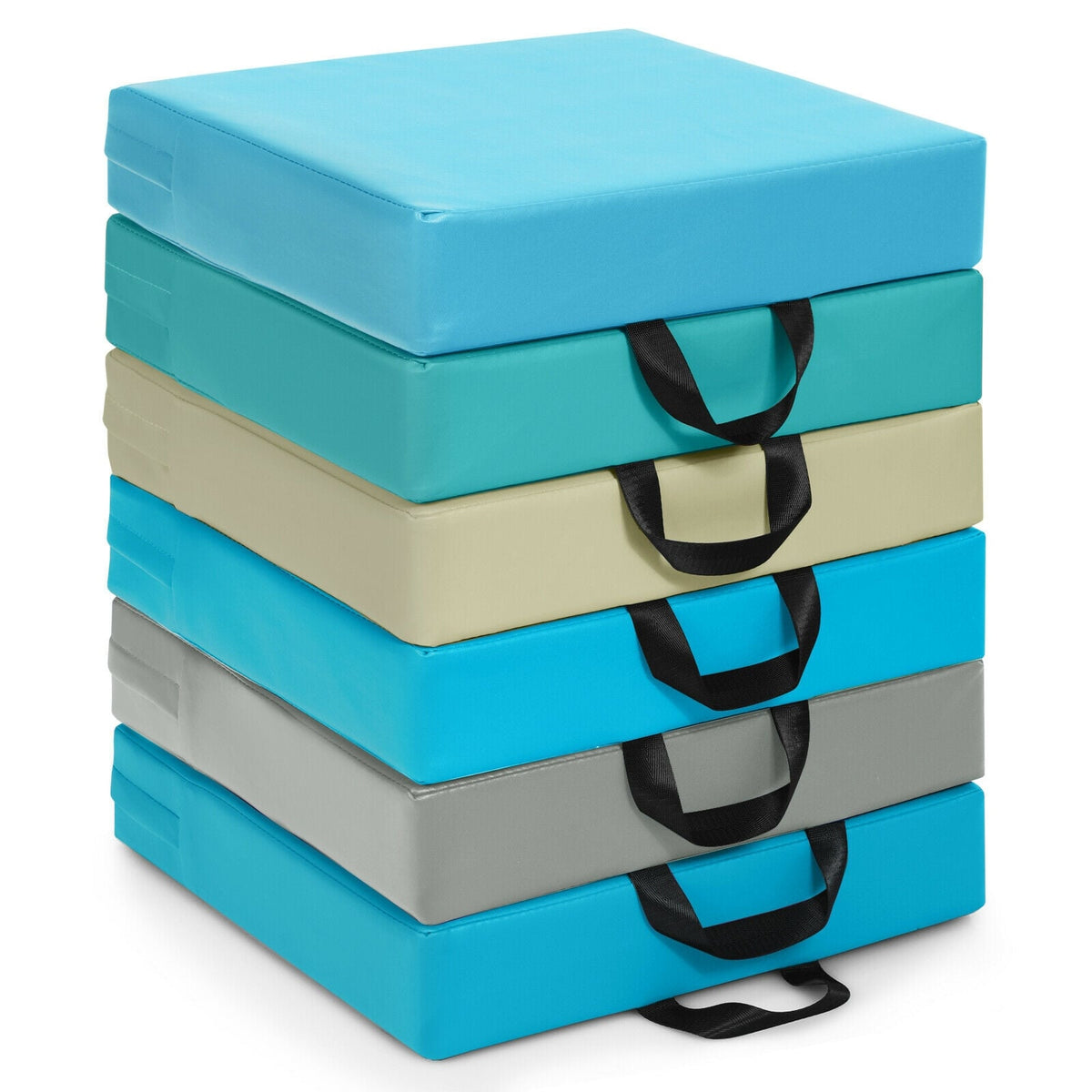6 Pieces 15 Inches Square Toddler Floor Cushions Flexible Soft Foam Seating with Handles-Blue-Kids Chairs-DECOROLALA