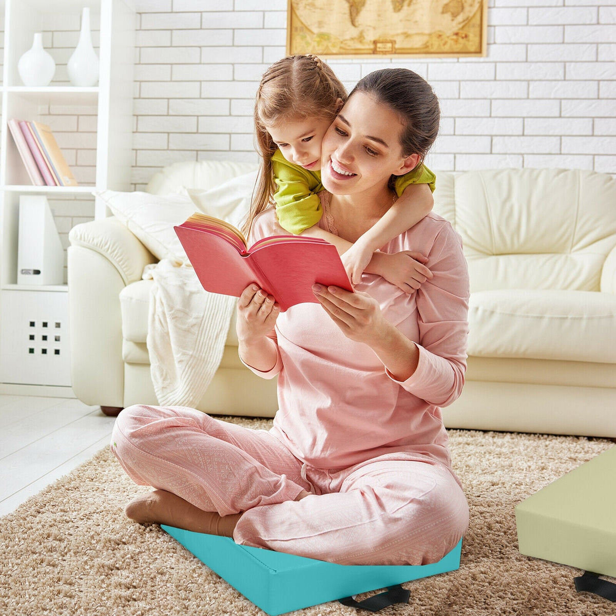 6 Pieces 15 Inches Square Toddler Floor Cushions Flexible Soft Foam Seating with Handles-Blue-Kids Chairs-DECOROLALA