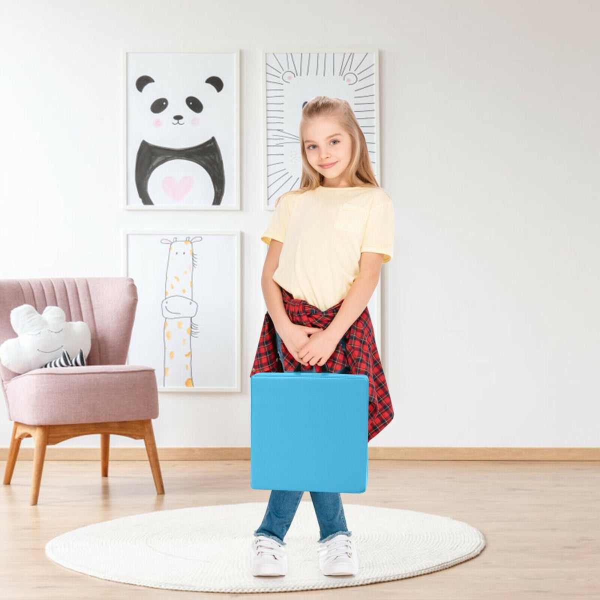 6 Pieces 15 Inches Square Toddler Floor Cushions Flexible Soft Foam Seating with Handles-Blue-Kids Chairs-DECOROLALA
