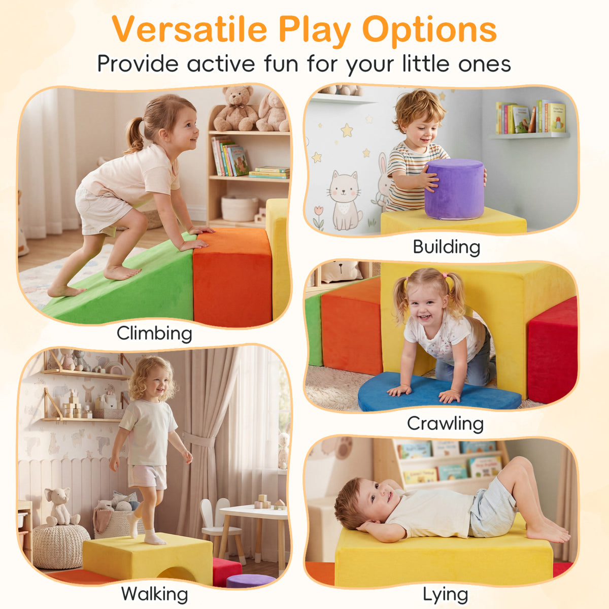 6 Pieces Foam Climbing Blocks for Kids with Slide and Tunnel