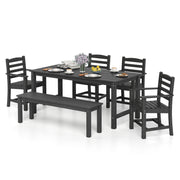 6 Pieces Patio Dining Bench Set Outdoor HDPE Weather Resistant Table and Chairs Set-Black-Patio Dining Sets-DECOROLALA