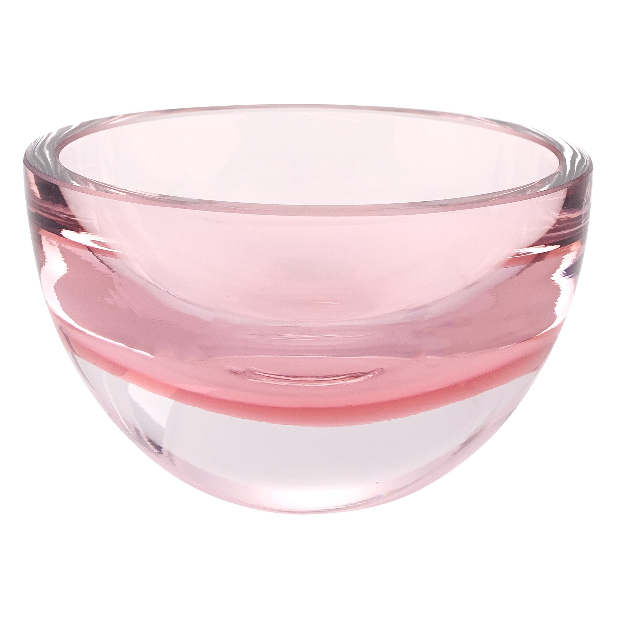 6" Pink Mouth Blown Crystal Thick Walled Bowl-Serving Bowls-DECOROLALA