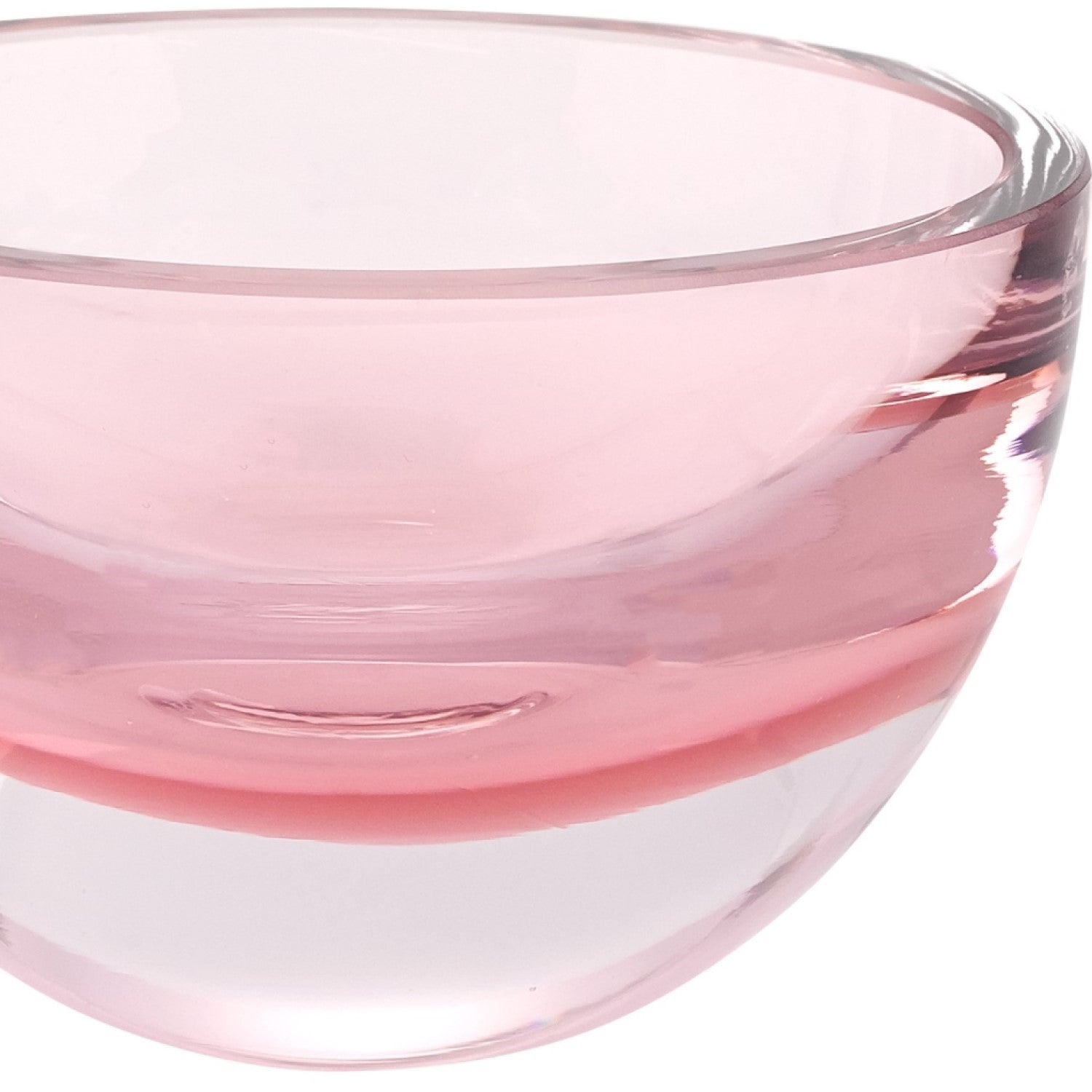 6" Pink Mouth Blown Crystal Thick Walled Bowl-Serving Bowls-DECOROLALA