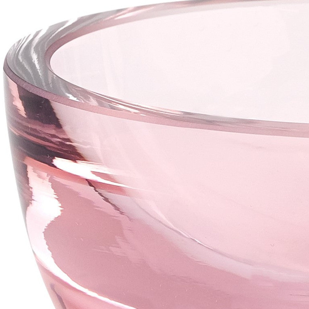 6" Pink Mouth Blown Crystal Thick Walled Bowl-Serving Bowls-DECOROLALA