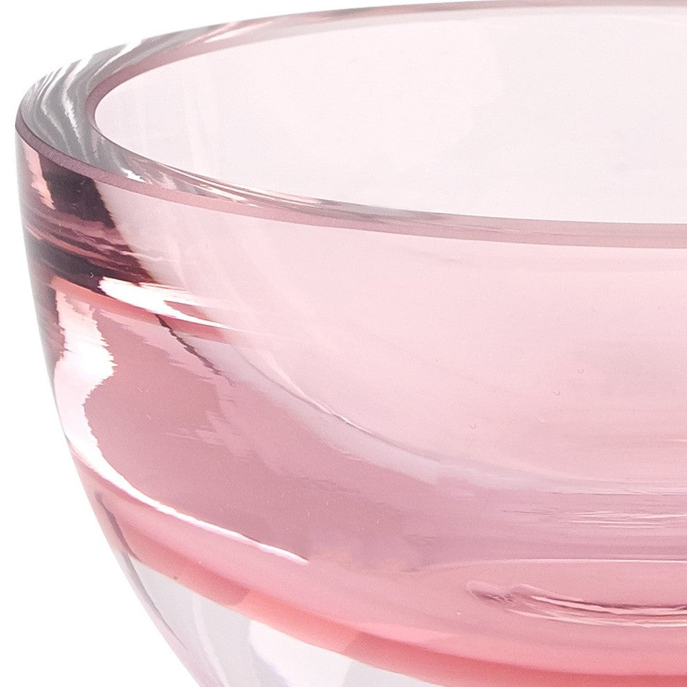 6" Pink Mouth Blown Crystal Thick Walled Bowl-Serving Bowls-DECOROLALA