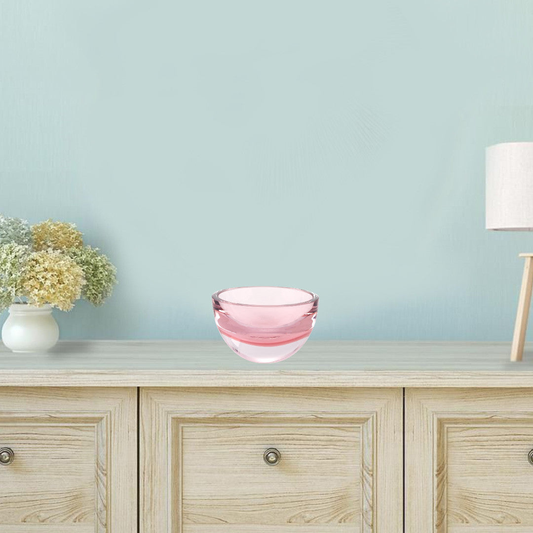 6" Pink Mouth Blown Crystal Thick Walled Bowl-Serving Bowls-DECOROLALA