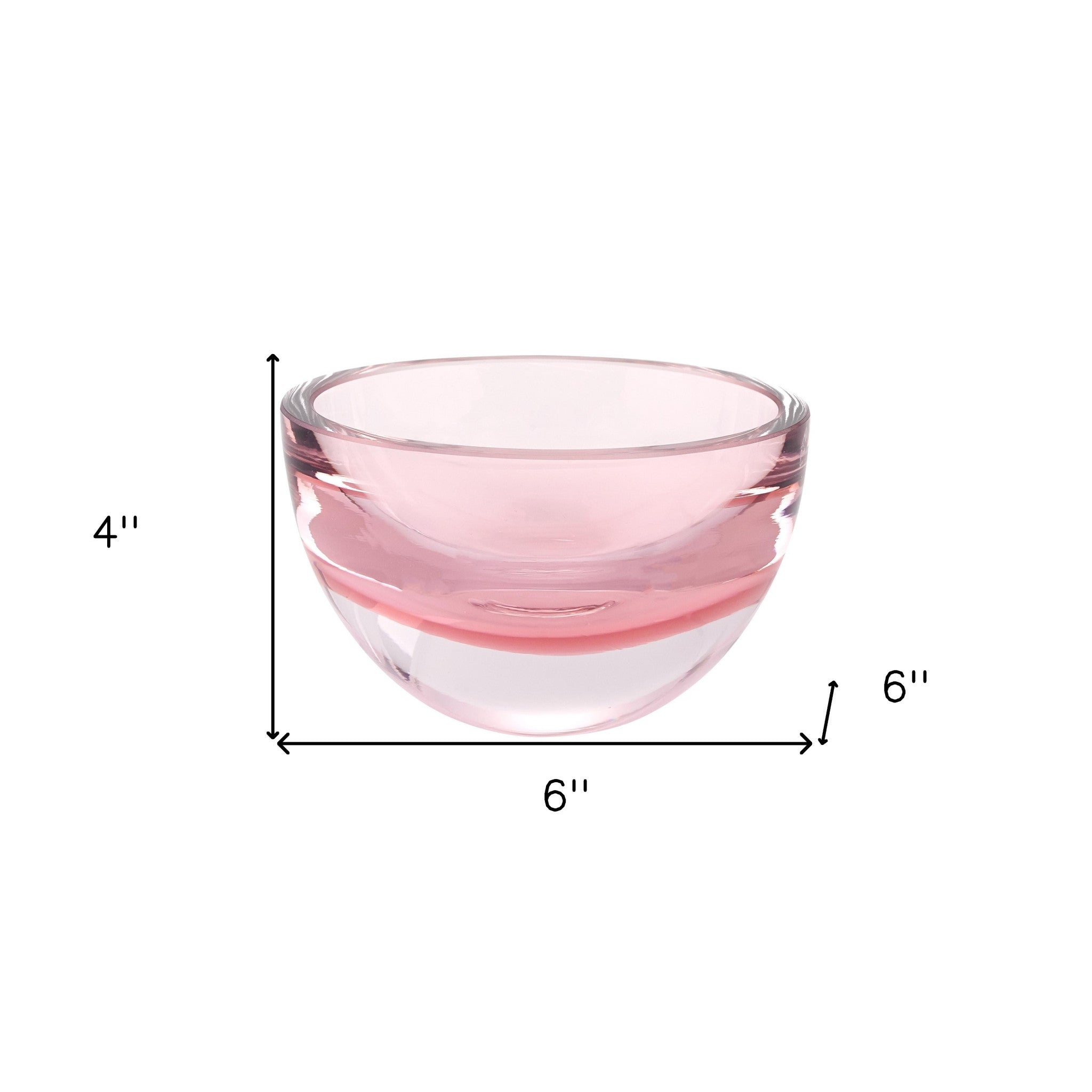 6" Pink Mouth Blown Crystal Thick Walled Bowl-Serving Bowls-DECOROLALA