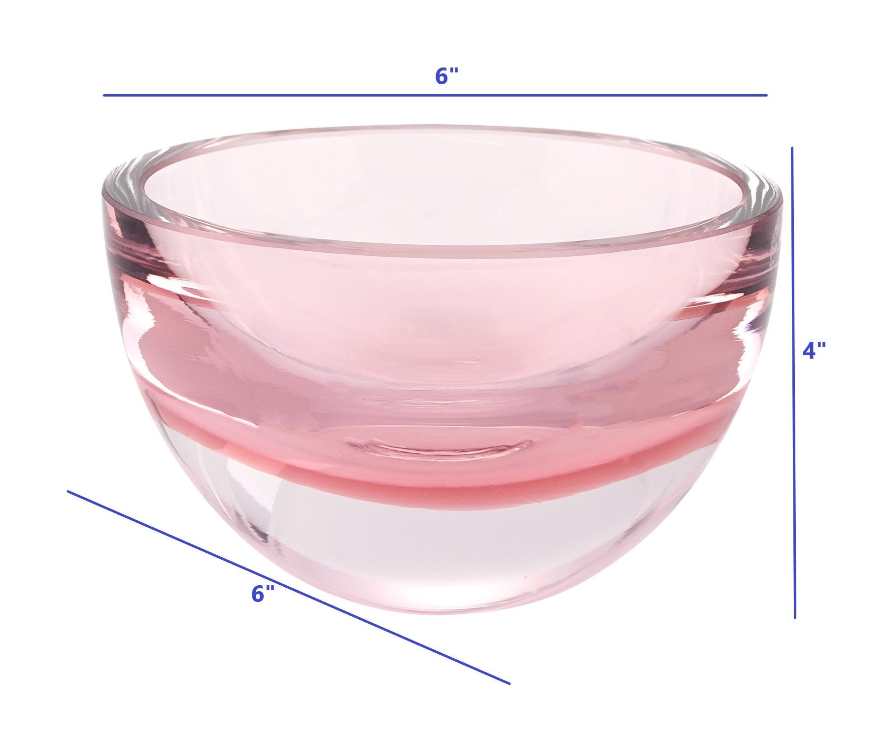 6" Pink Mouth Blown Crystal Thick Walled Bowl-Serving Bowls-DECOROLALA