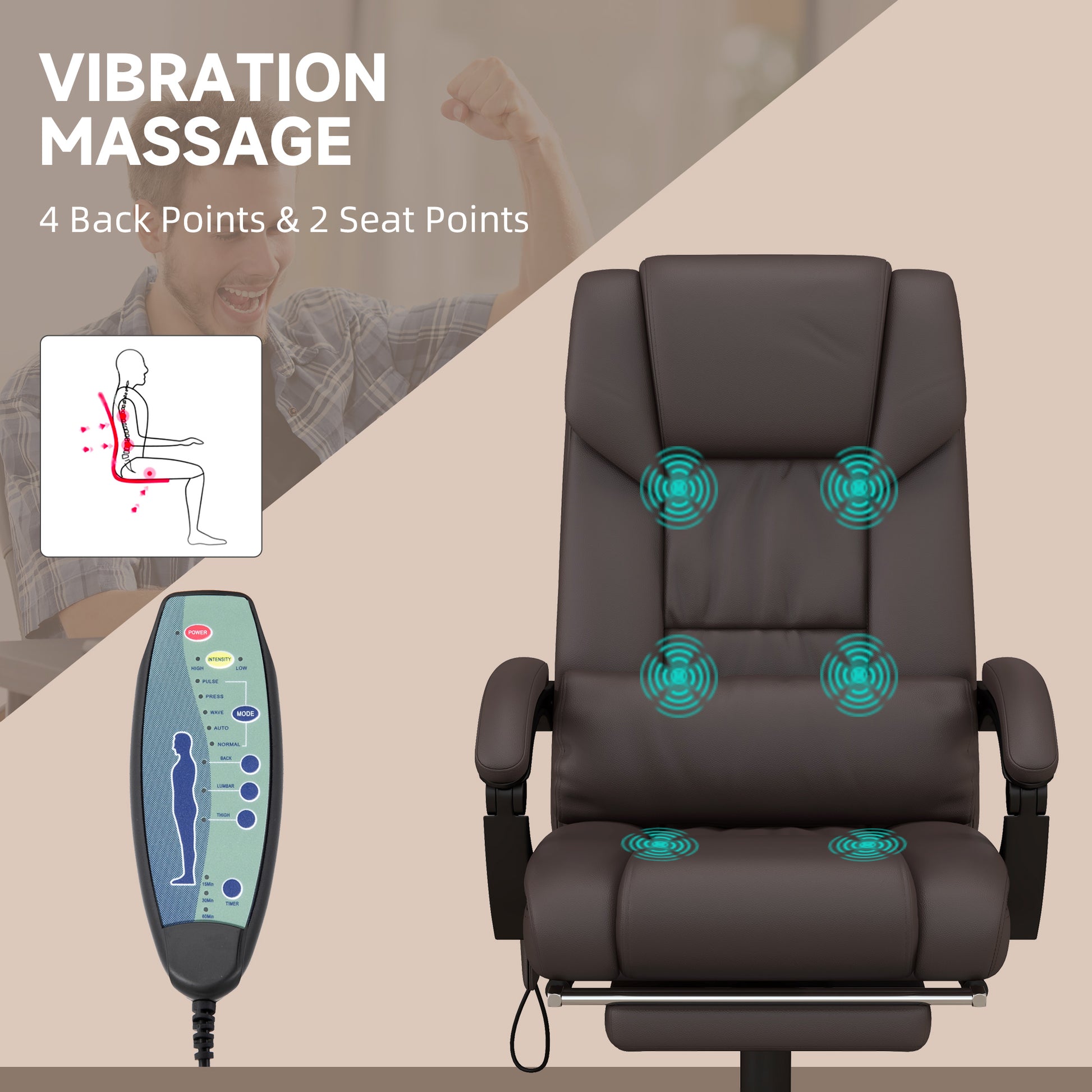 6-Point Massage Chair - Brown Height Adjustable-DECOROLALA