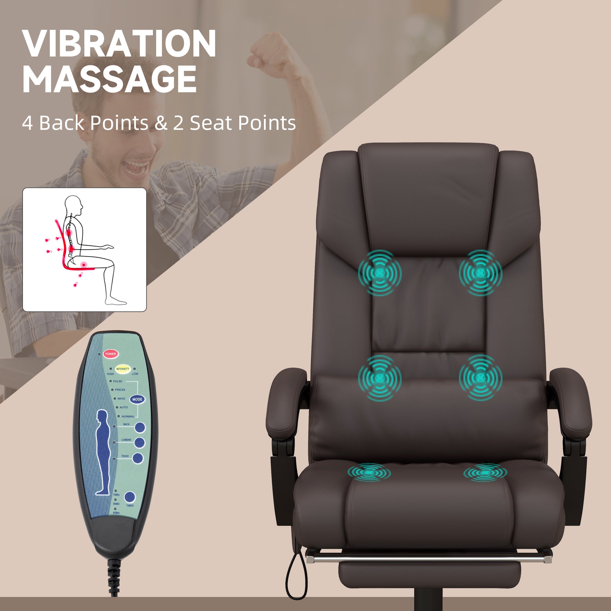6-Point Massage Chair - Brown Height Adjustable-DECOROLALA