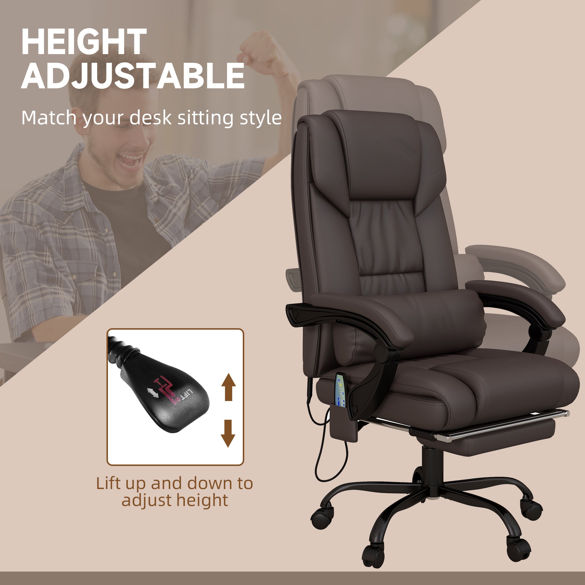 6-Point Massage Chair - Brown Height Adjustable-DECOROLALA