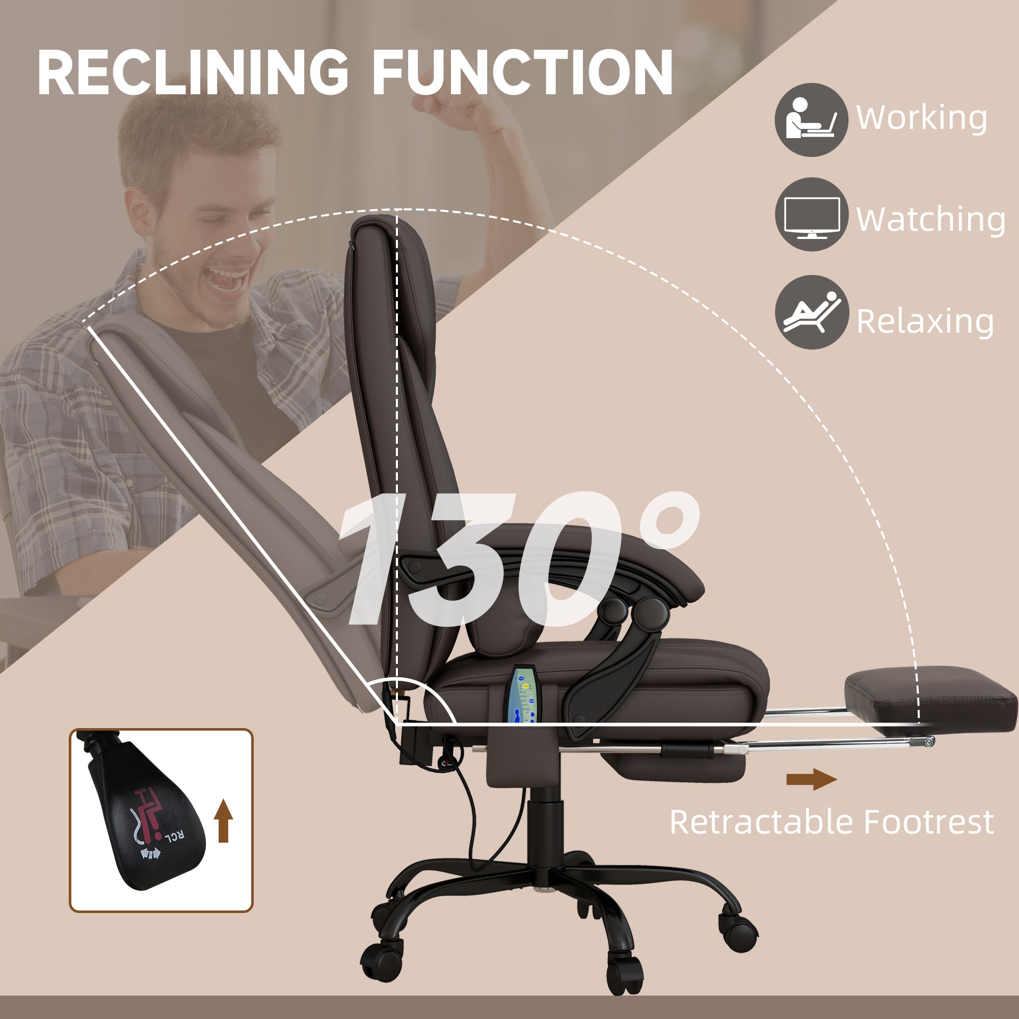 6-Point Massage Chair - Brown Height Adjustable-DECOROLALA