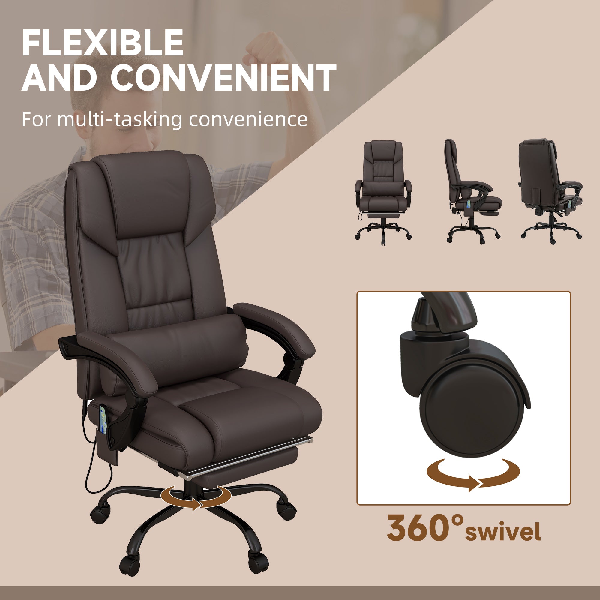 6-Point Massage Chair - Brown Height Adjustable-DECOROLALA