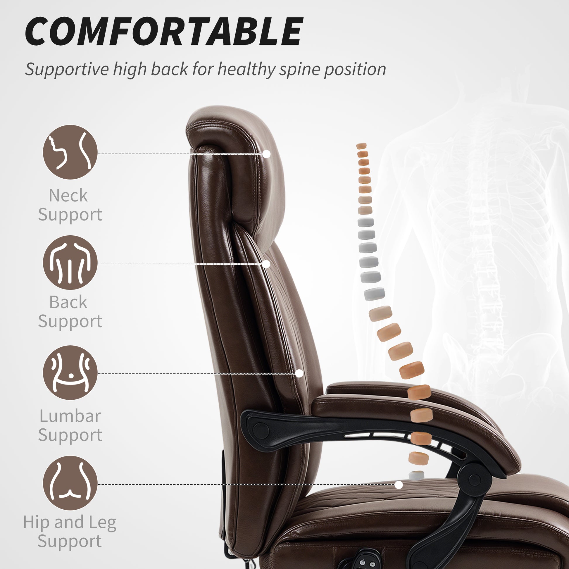 6-Point Massage Office Chair, Ergonomic Reclining Desk Chair, Dark Brown-DECOROLALA