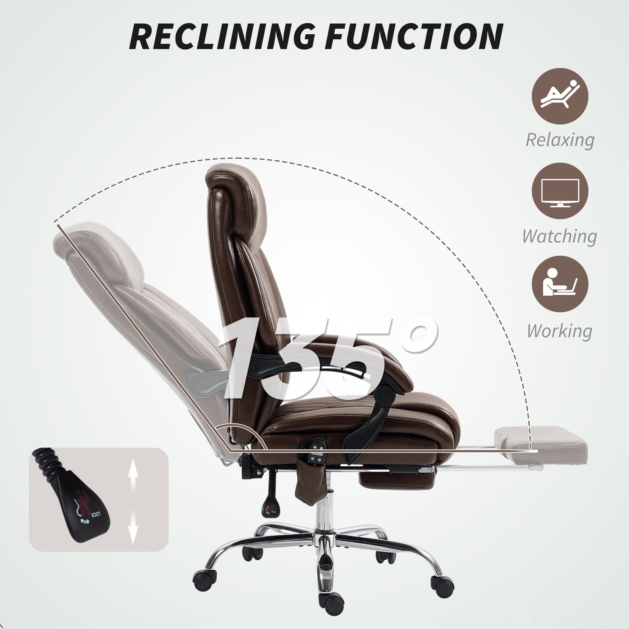 6-Point Massage Office Chair, Ergonomic Reclining Desk Chair, Dark Brown-DECOROLALA