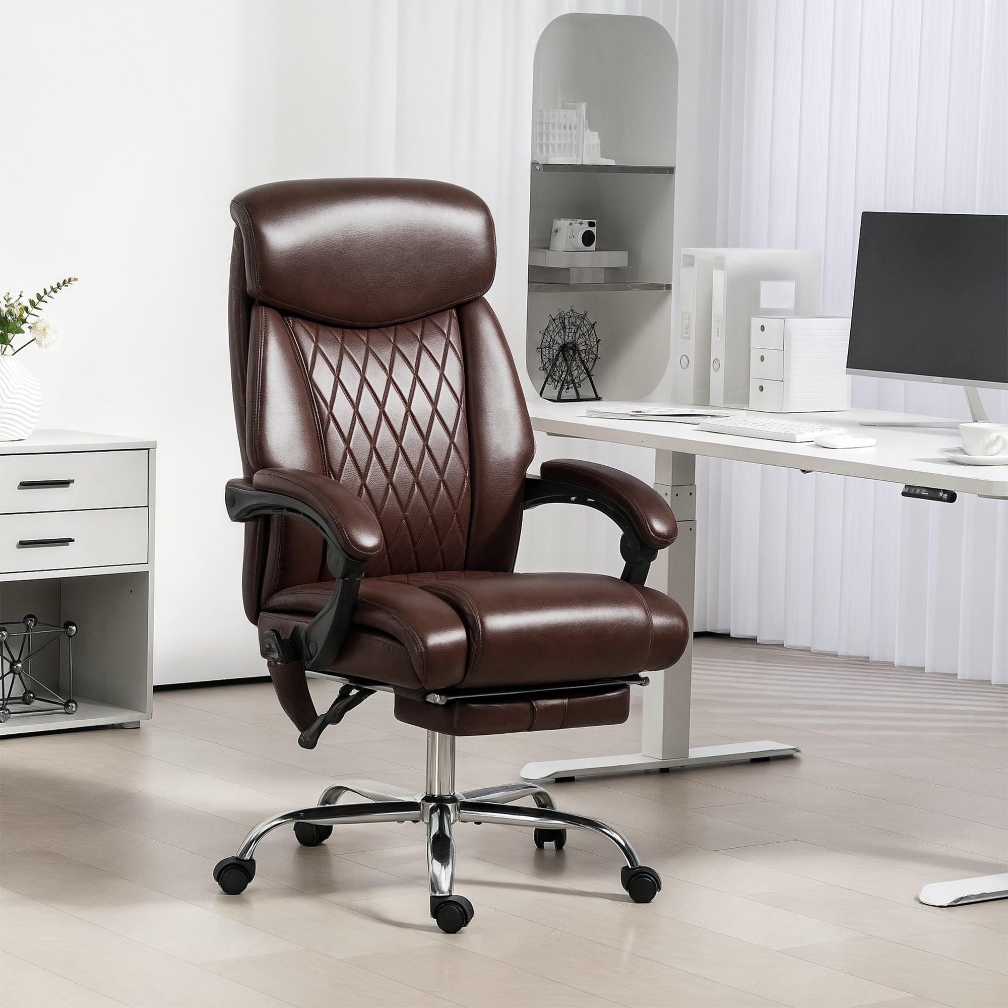 6-Point Massage Office Chair, Ergonomic Reclining Desk Chair, Dark Brown-DECOROLALA