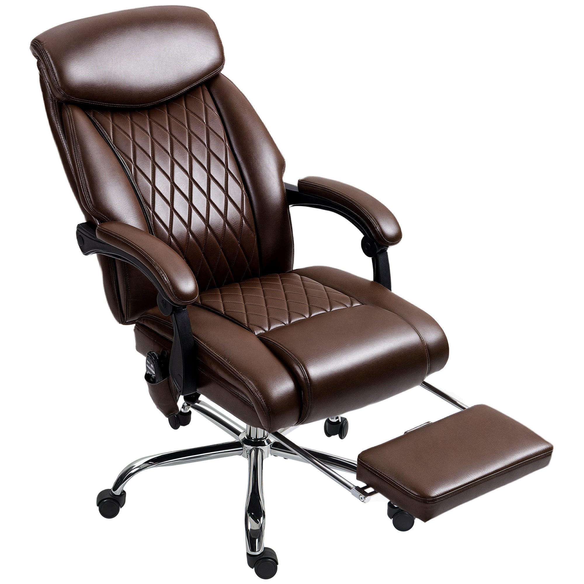 6-Point Massage Office Chair, Ergonomic Reclining Desk Chair, Dark Brown-DECOROLALA