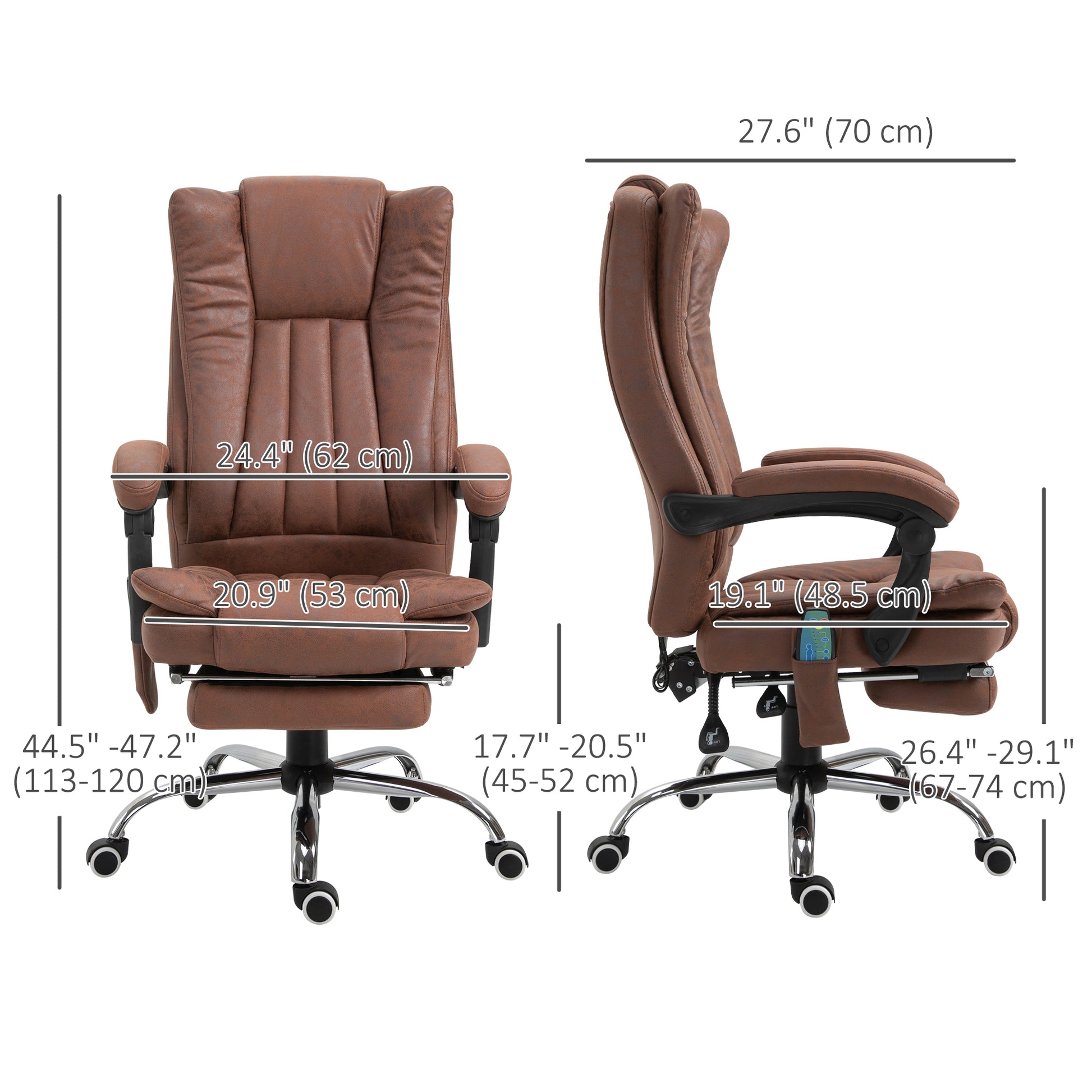 6-Point Massage Office Chair Recliner with Footrest - Brown-Office Products > Office Furniture > Office Chairs > Massage Chairs-DECOROLALA