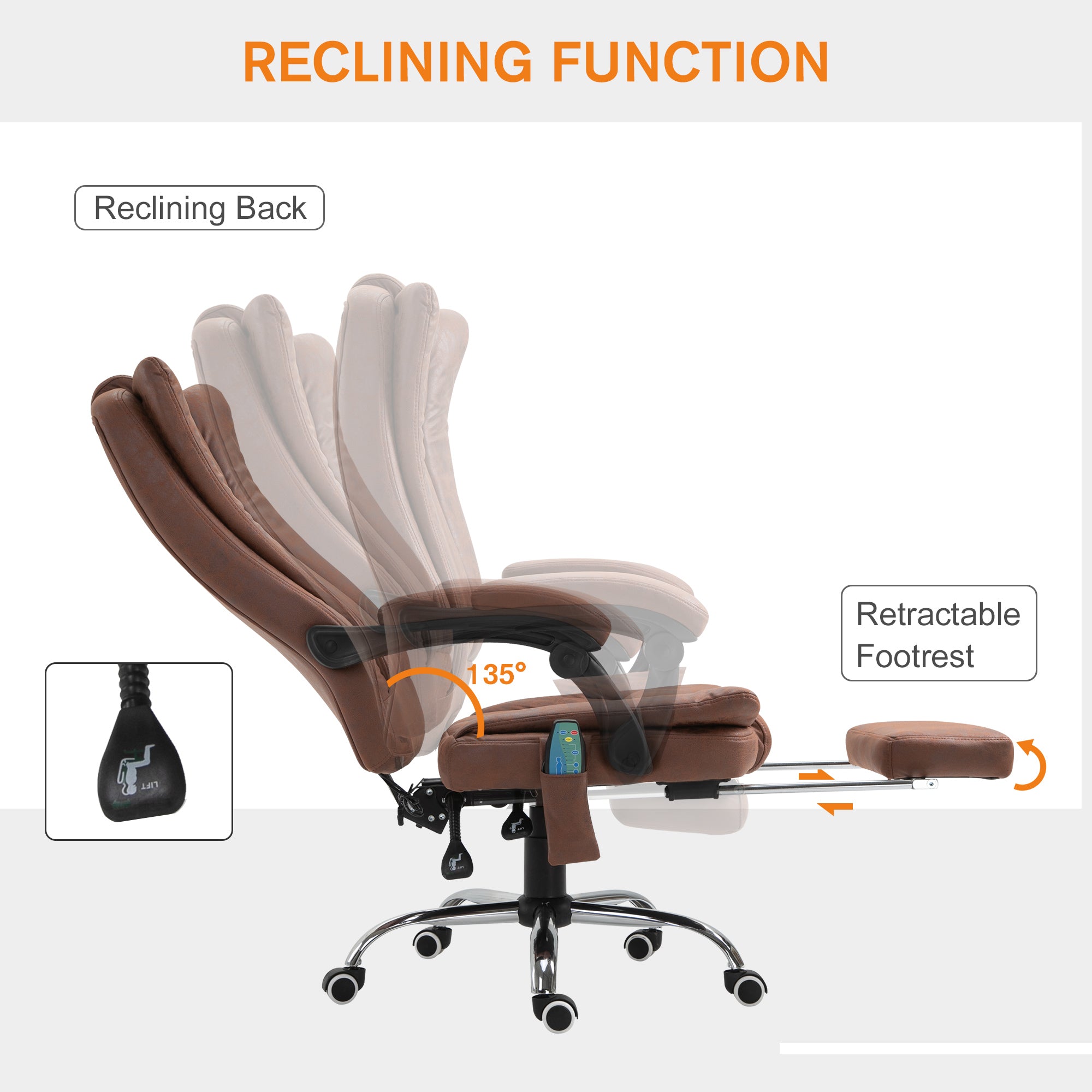 6-Point Massage Office Chair Recliner with Footrest - Brown-Office Products > Office Furniture > Office Chairs > Massage Chairs-DECOROLALA