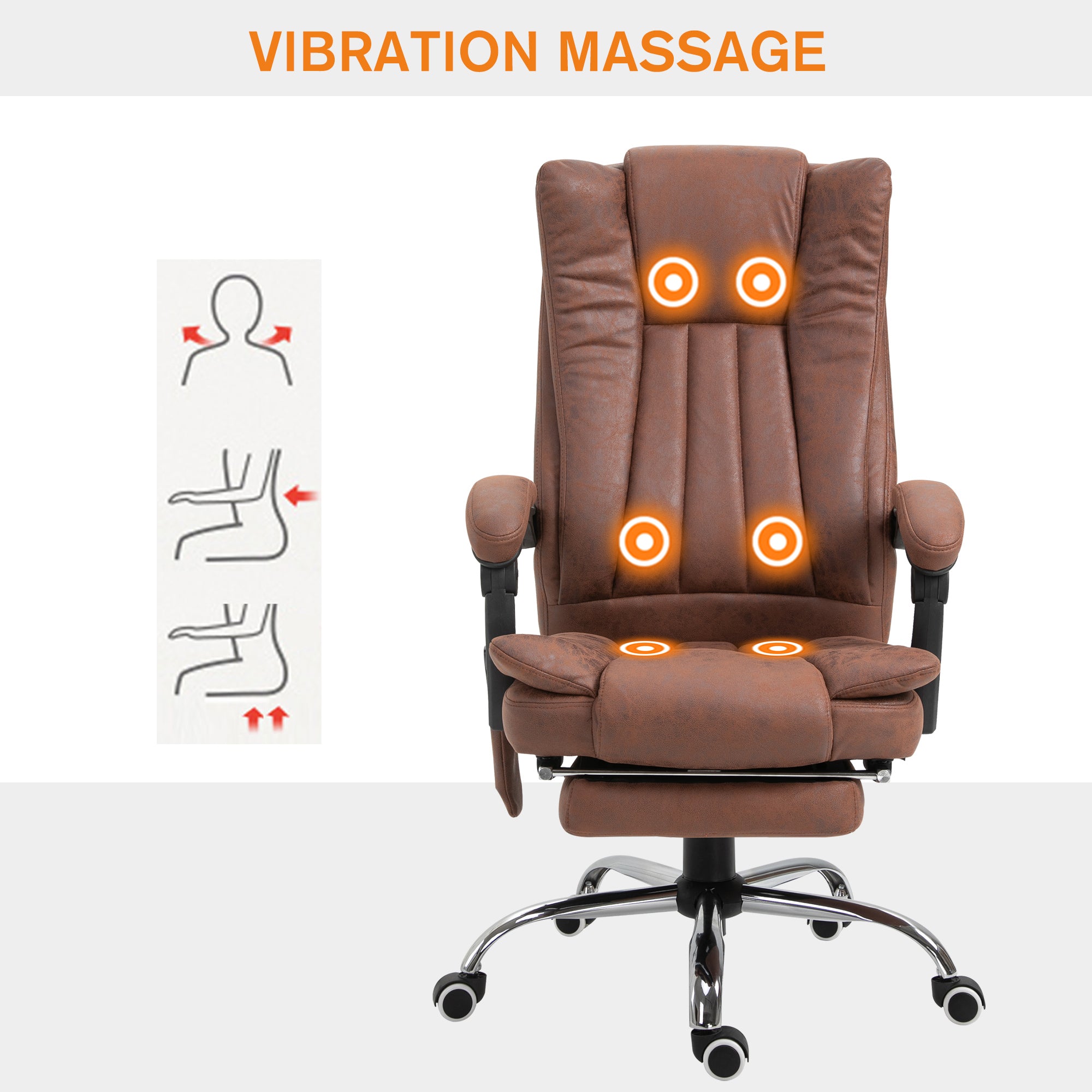6-Point Massage Office Chair Recliner with Footrest - Brown-Office Products > Office Furniture > Office Chairs > Massage Chairs-DECOROLALA