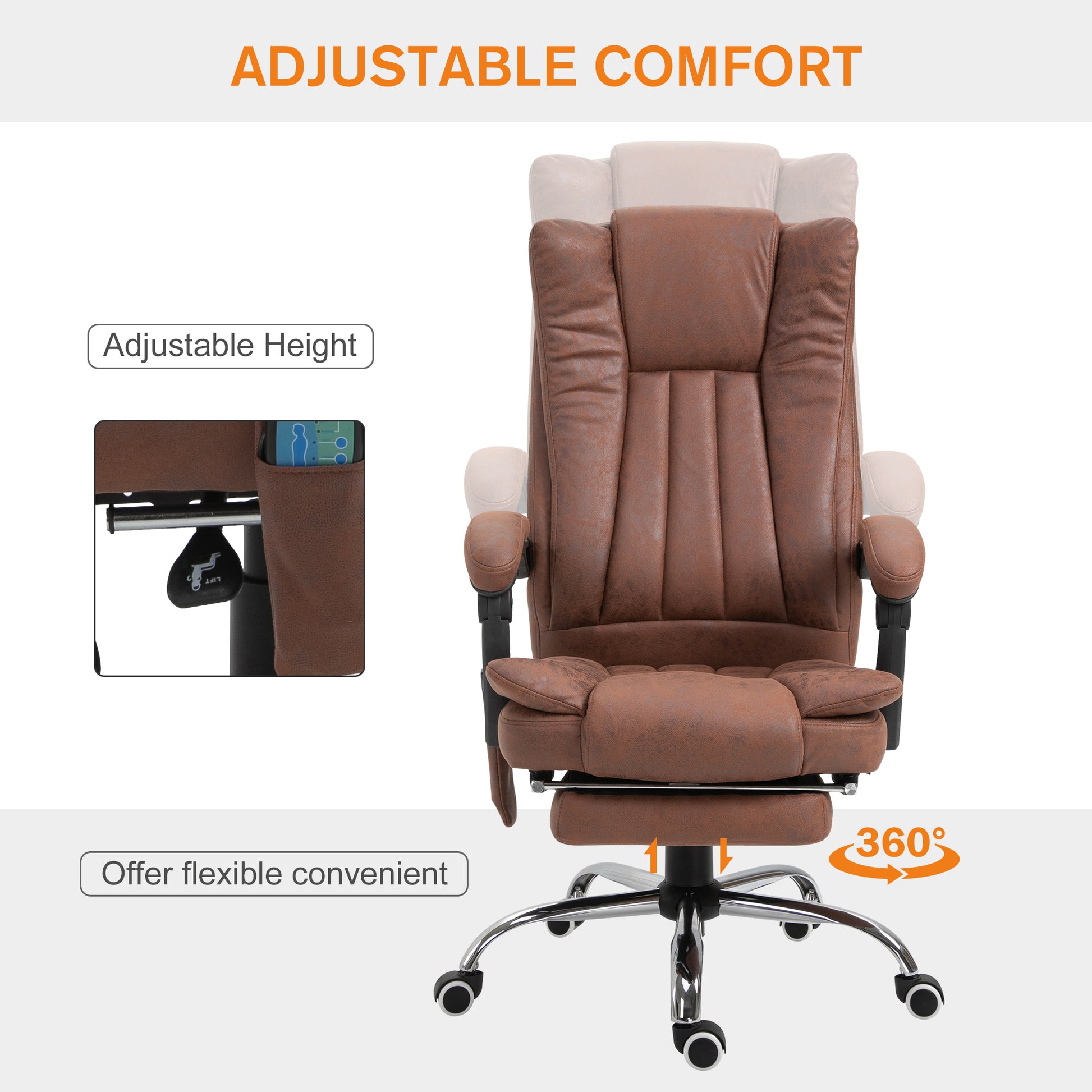 6-Point Massage Office Chair Recliner with Footrest - Brown-Office Products > Office Furniture > Office Chairs > Massage Chairs-DECOROLALA