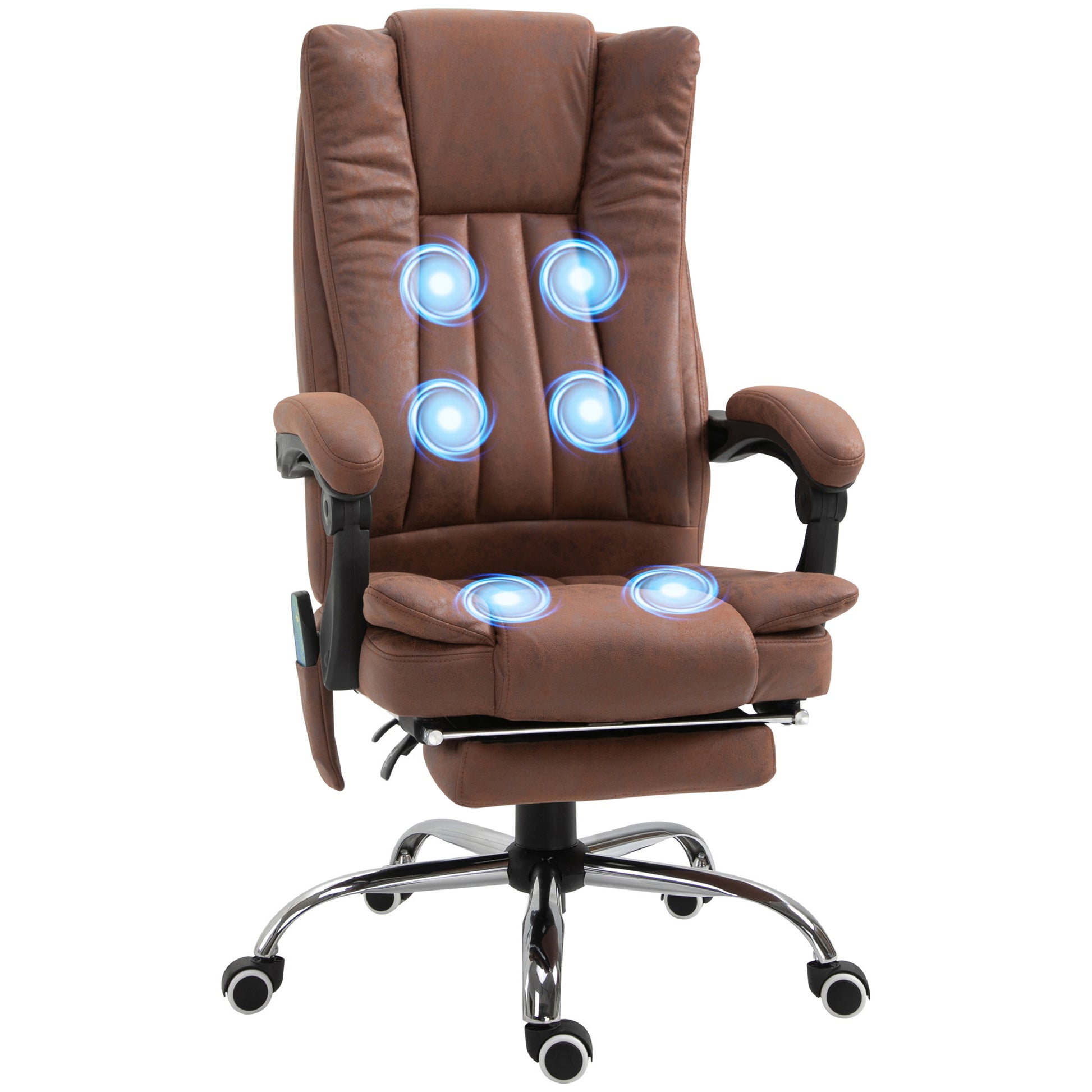 6-Point Massage Office Chair Recliner with Footrest - Brown-Office Products > Office Furniture > Office Chairs > Massage Chairs-DECOROLALA