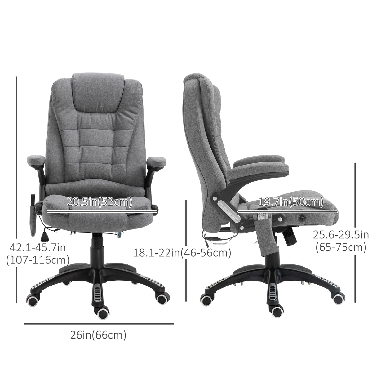 6-Point Vibrating Massage Executive Office Chair - Grey Linen-Office Products > Office Furniture > Office Chairs > Massage Chairs-DECOROLALA