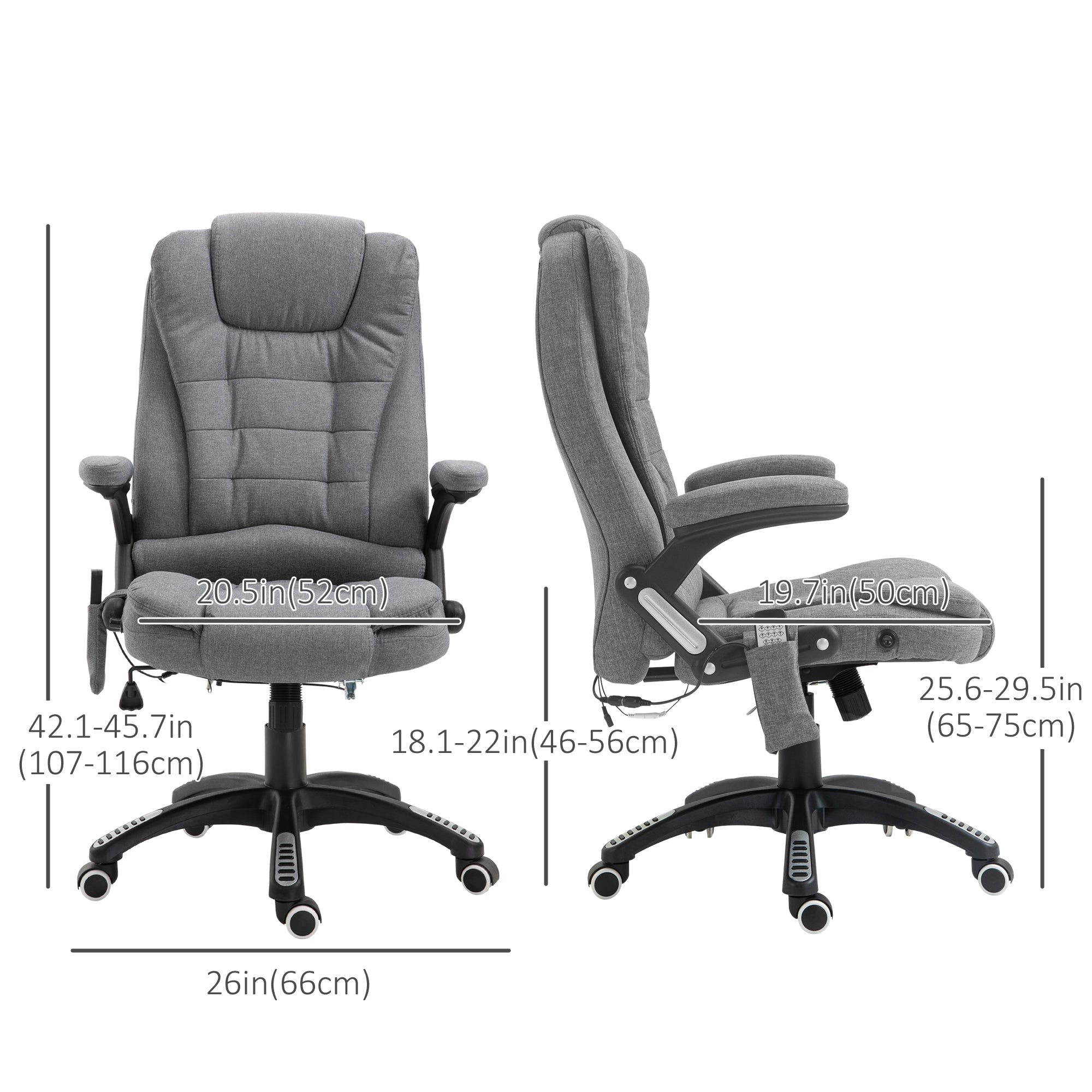 6-Point Vibrating Massage Executive Office Chair - Grey Linen-Office Products > Office Furniture > Office Chairs > Massage Chairs-DECOROLALA