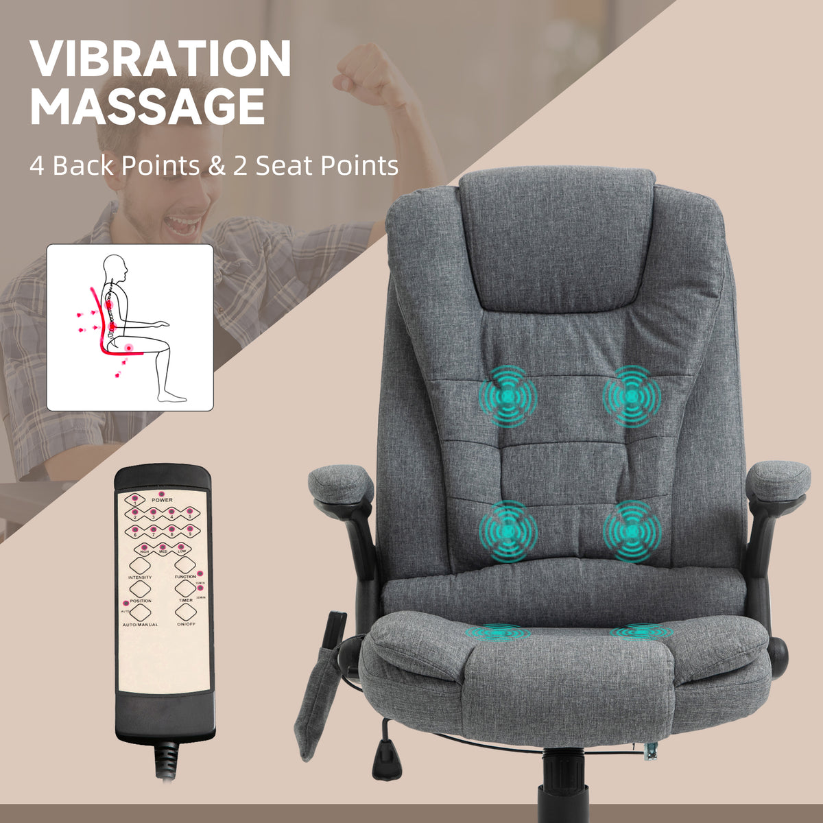 6-Point Vibrating Massage Executive Office Chair - Grey Linen-Office Products > Office Furniture > Office Chairs > Massage Chairs-DECOROLALA