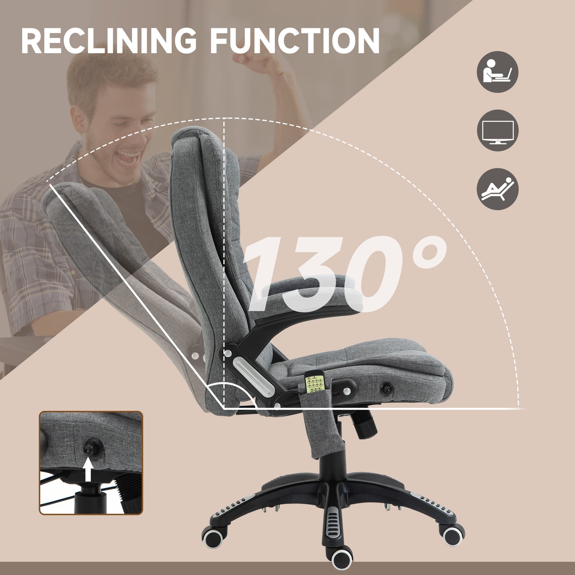 6-Point Vibrating Massage Executive Office Chair - Grey Linen-Office Products > Office Furniture > Office Chairs > Massage Chairs-DECOROLALA