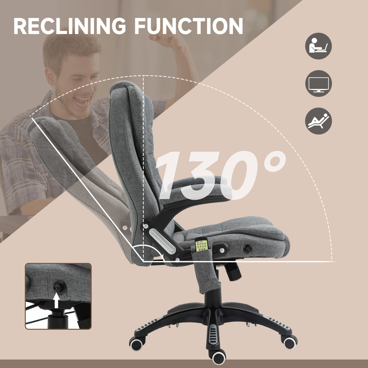 6-Point Vibrating Massage Executive Office Chair - Grey Linen-Office Products > Office Furniture > Office Chairs > Massage Chairs-DECOROLALA