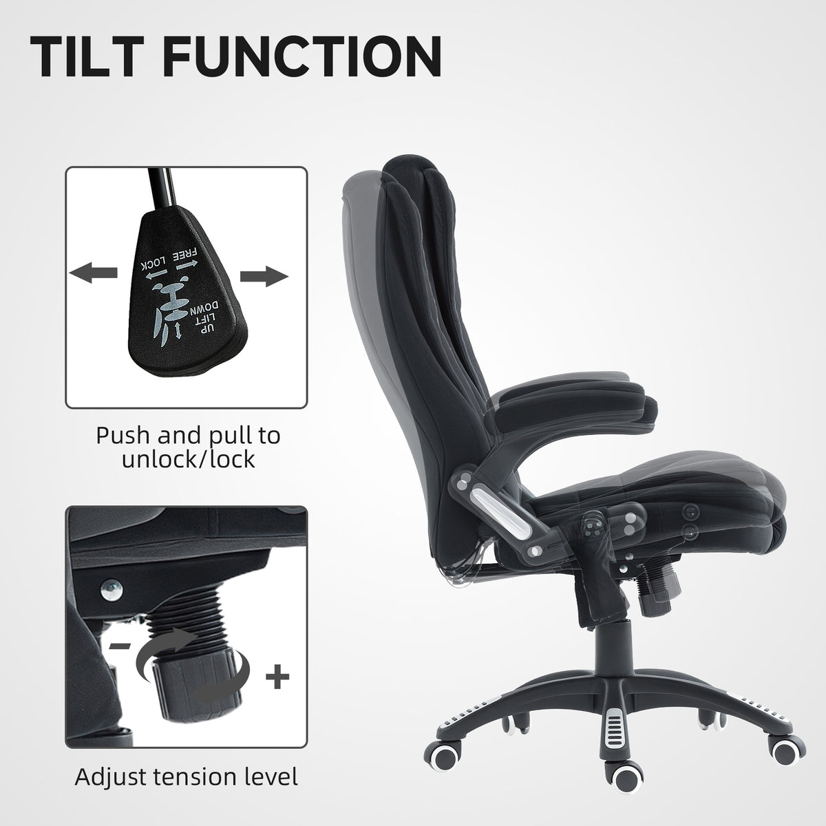 6-Point Vibrating Massage Office Chair - Black Velvet Recliner-Massage Chairs-DECOROLALA