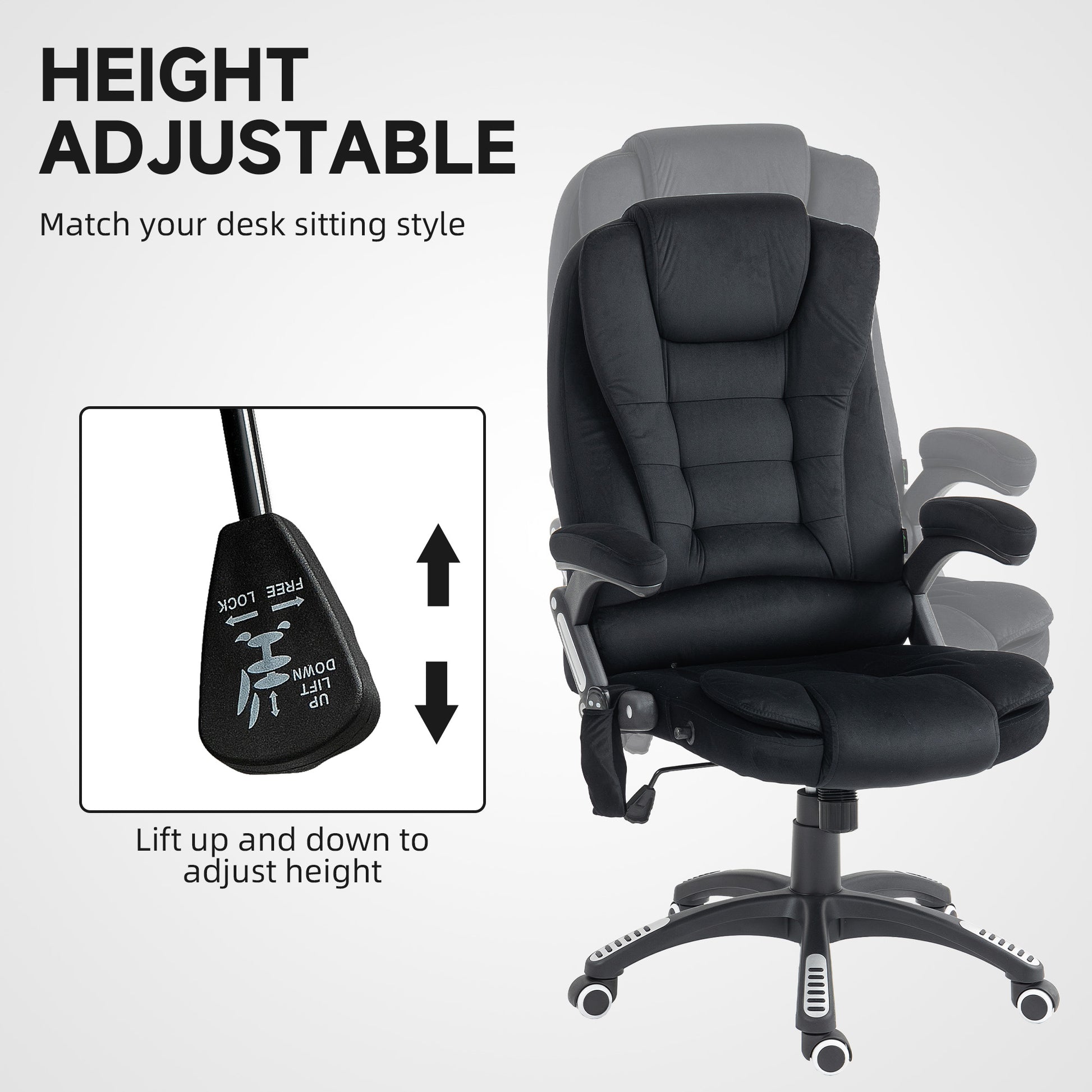6 Point Vibrating Massage Office Chair High Back Executive Chair with Reclining Back, Swivel Wheels, Black-Office Products > Office Furniture > Office Chairs > Massage Chairs-DECOROLALA