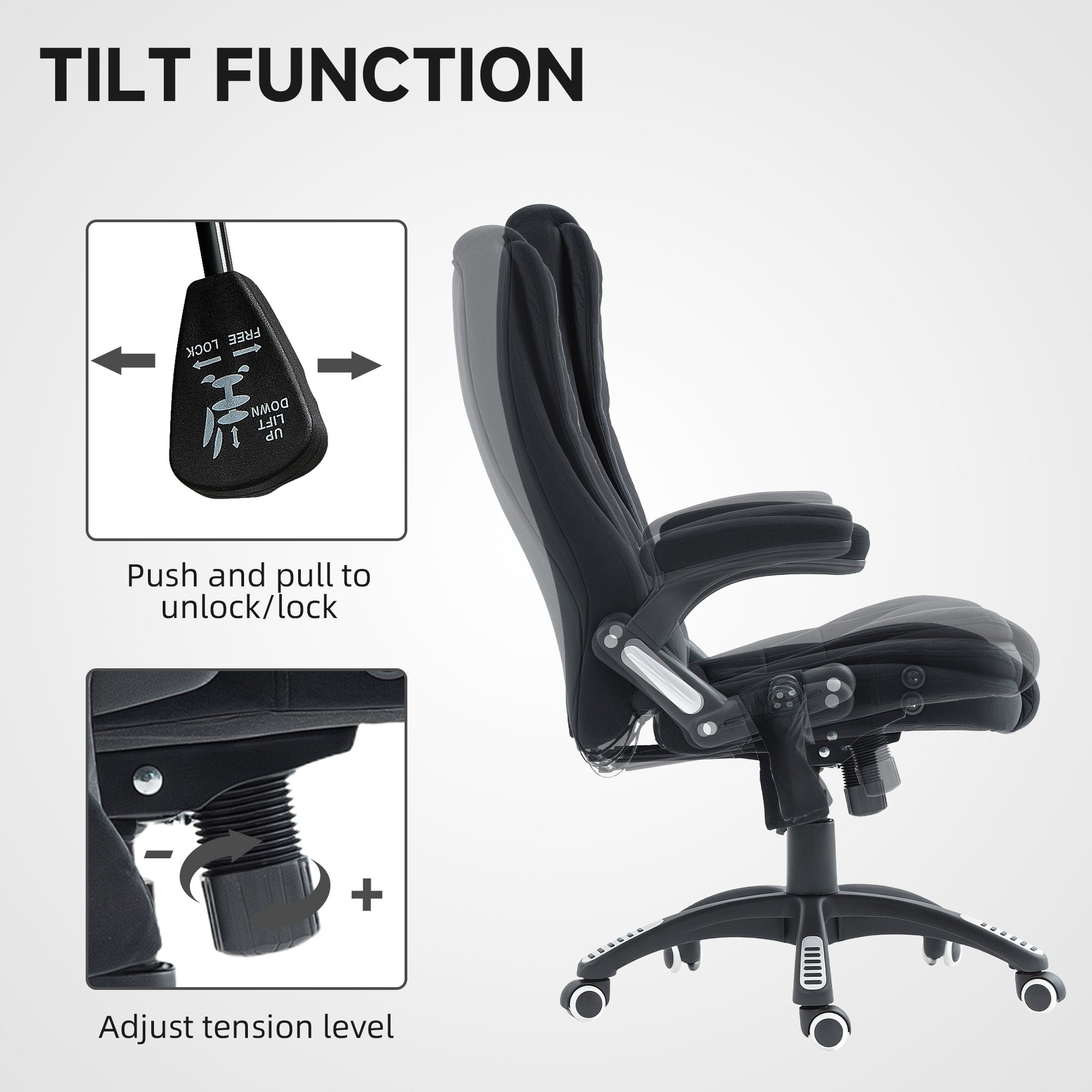 6 Point Vibrating Massage Office Chair High Back Executive Chair with Reclining Back, Swivel Wheels, Black-Office Products > Office Furniture > Office Chairs > Massage Chairs-DECOROLALA