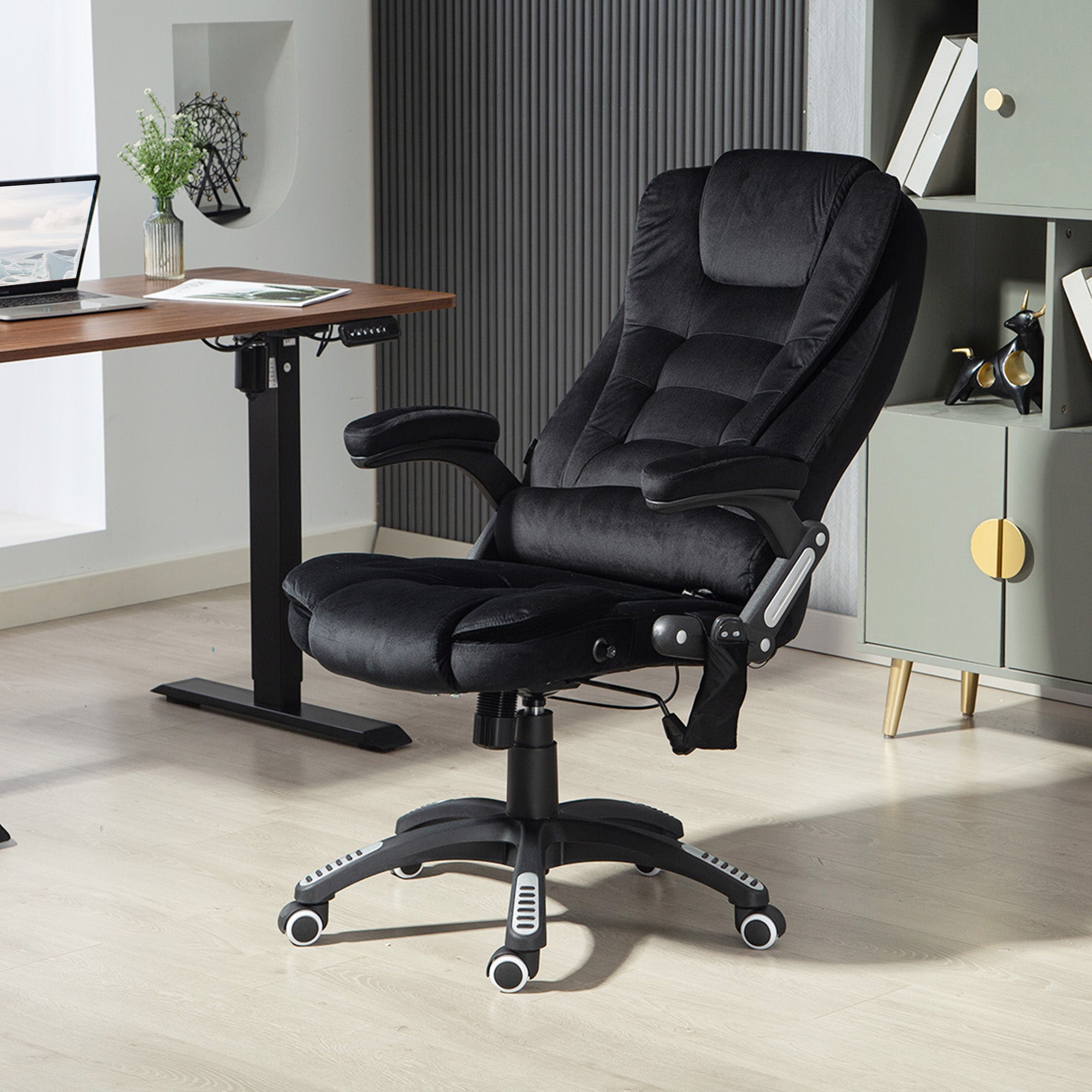 6 Point Vibrating Massage Office Chair High Back Executive Chair with Reclining Back, Swivel Wheels, Black-Office Products > Office Furniture > Office Chairs > Massage Chairs-DECOROLALA