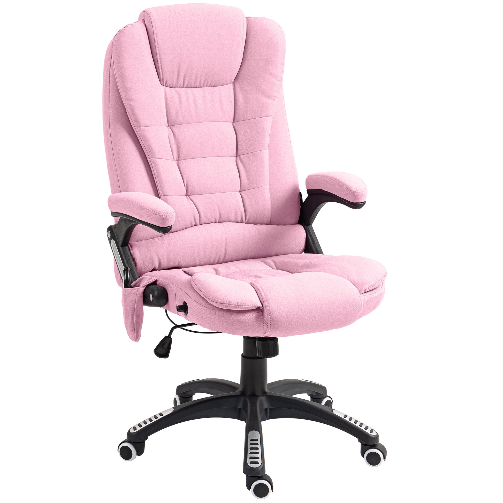6 Point Vibrating Massage Office Chair - Pink Linen Reclining-DECOROLALA