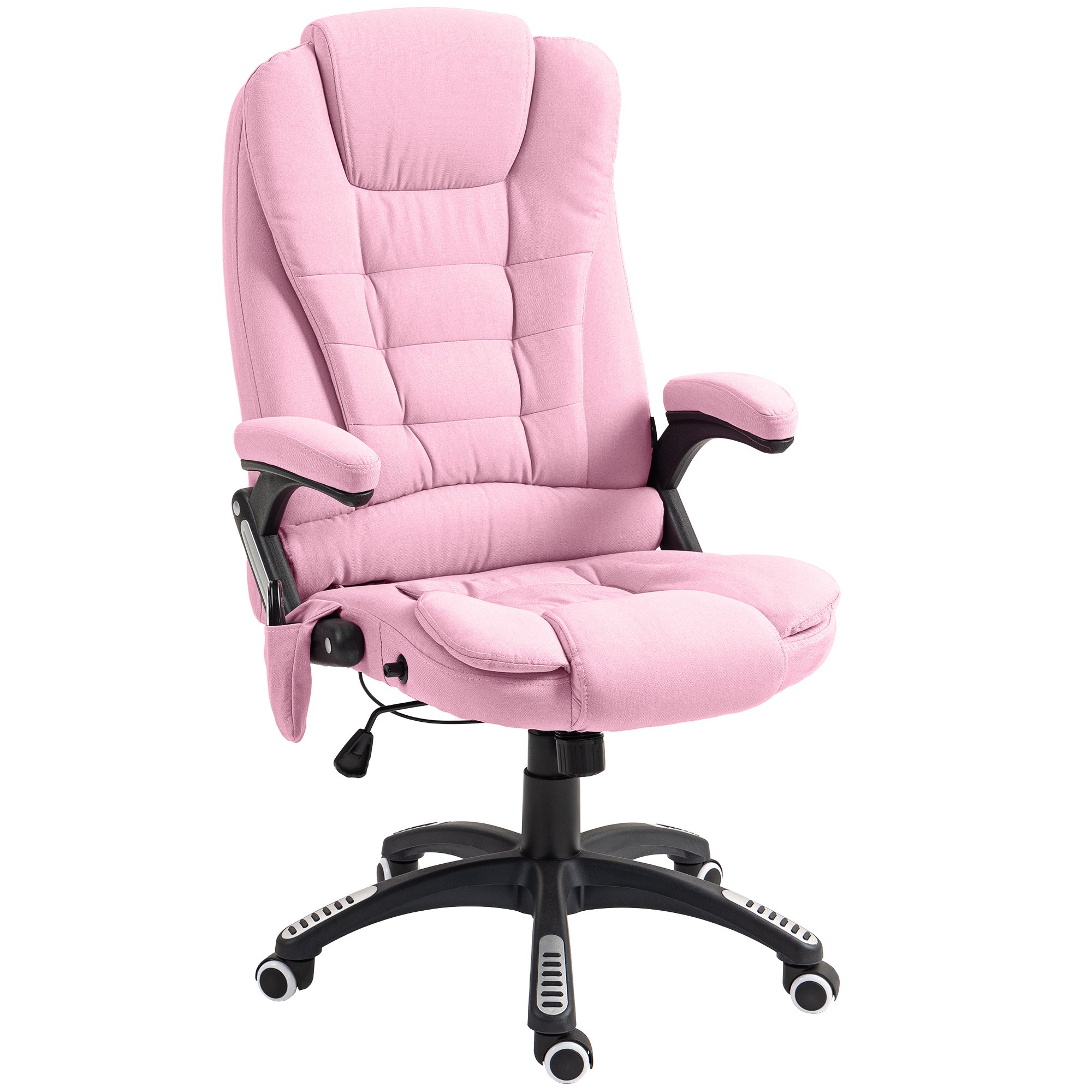 6 Point Vibrating Massage Office Chair - Pink Linen Reclining-DECOROLALA