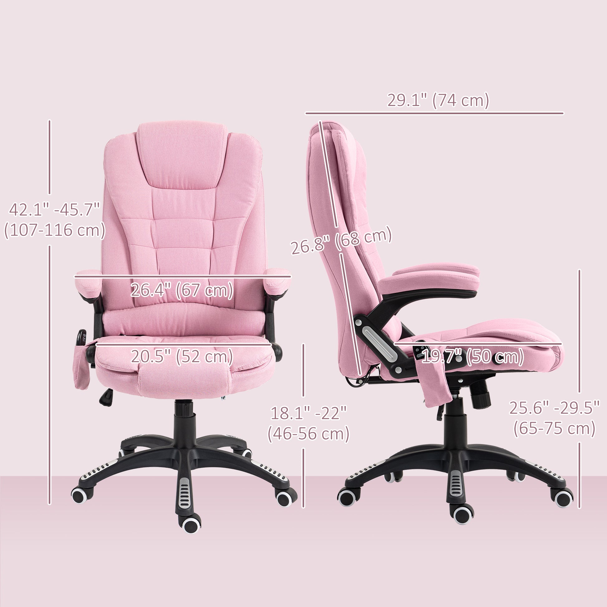 6 Point Vibrating Massage Office Chair - Pink Linen Reclining-DECOROLALA