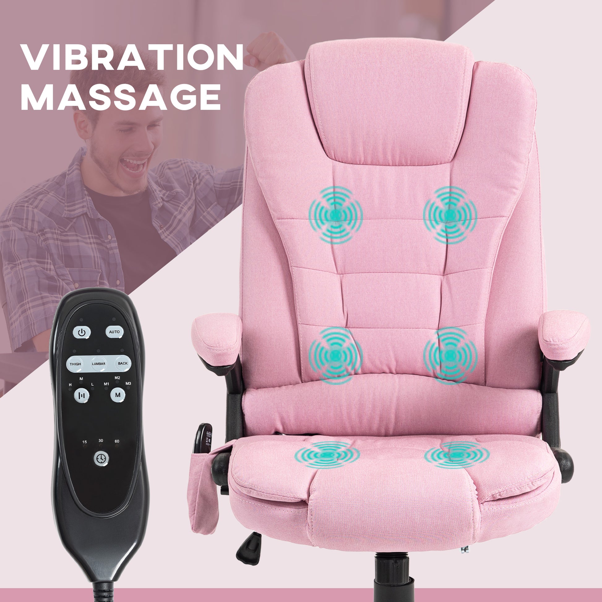 6 Point Vibrating Massage Office Chair - Pink Linen Reclining-DECOROLALA