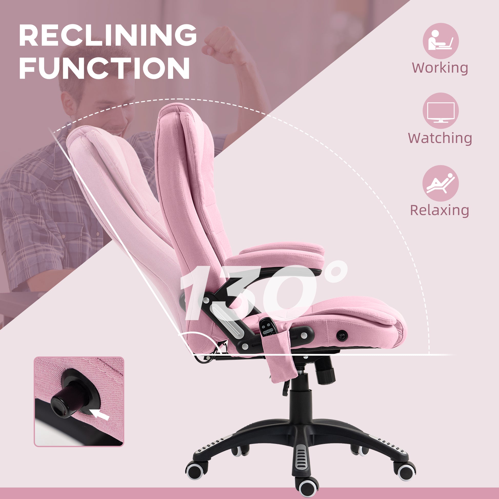 6 Point Vibrating Massage Office Chair - Pink Linen Reclining-DECOROLALA