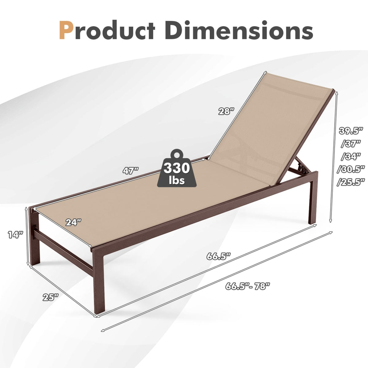 6-Position Chaise Lounge Chairs with Rustproof Aluminium Frame-Brown-Outdoor Chaise Lounges-DECOROLALA