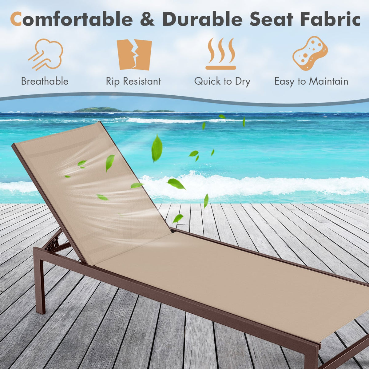 6-Position Chaise Lounge Chairs with Rustproof Aluminium Frame-Brown-Outdoor Chaise Lounges-DECOROLALA