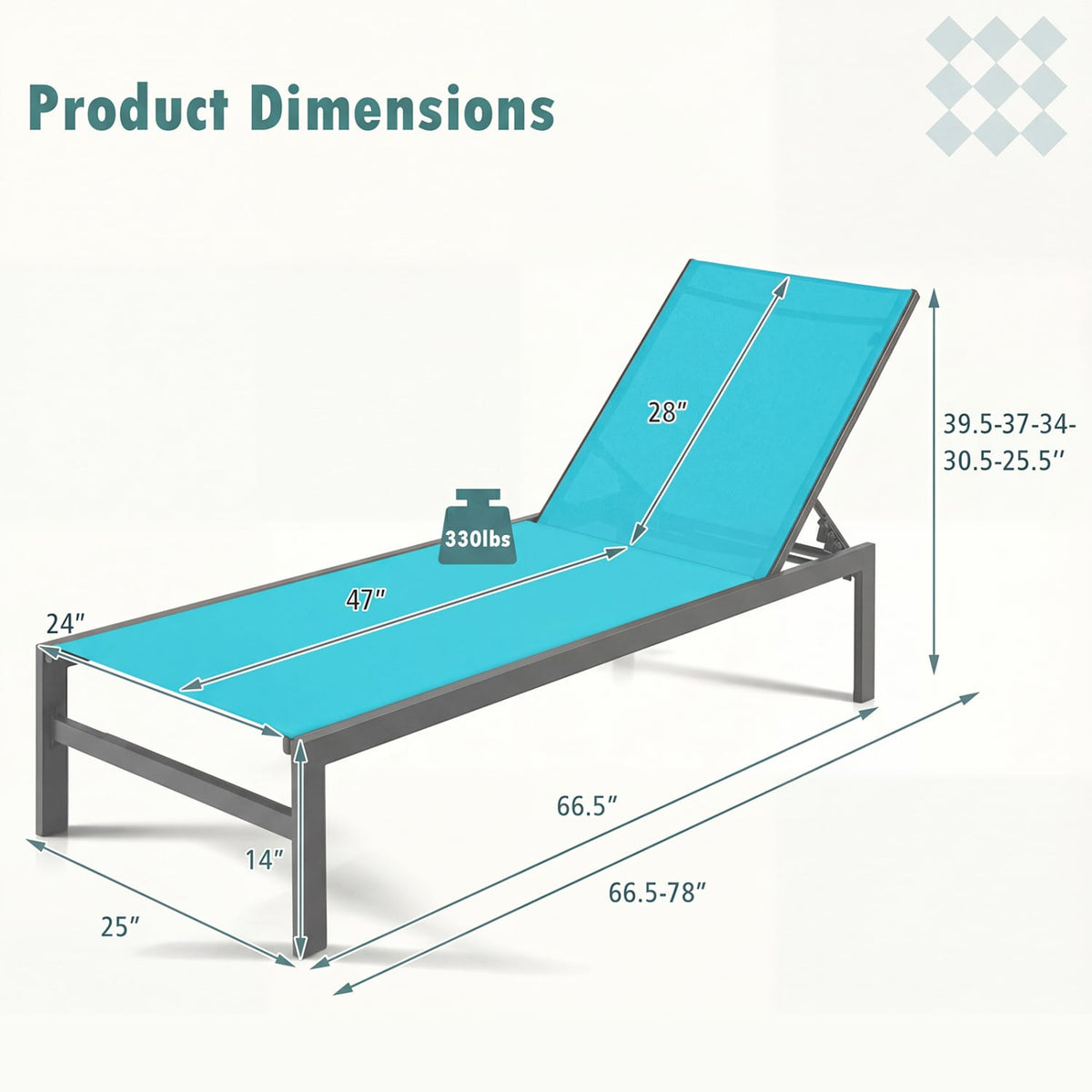 6-Position Chaise Lounge Chairs with Rustproof Aluminium Frame-Turquoise-Outdoor Chaise Lounges-DECOROLALA