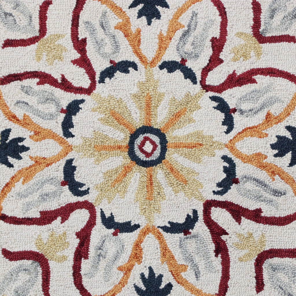 6' Red And Ivory Round Wool Hand Tufted Area Rug-Area Rugs-DECOROLALA