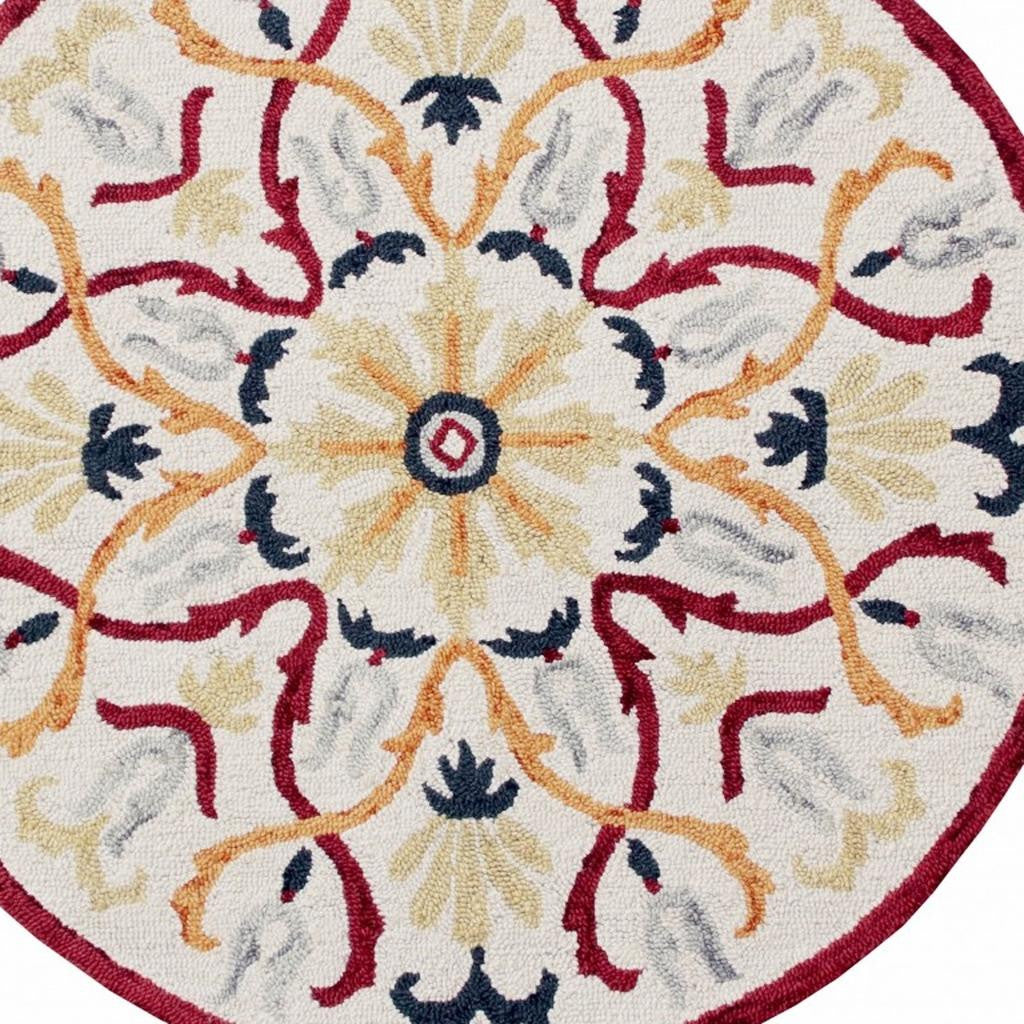 6' Red And Ivory Round Wool Hand Tufted Area Rug-Area Rugs-DECOROLALA